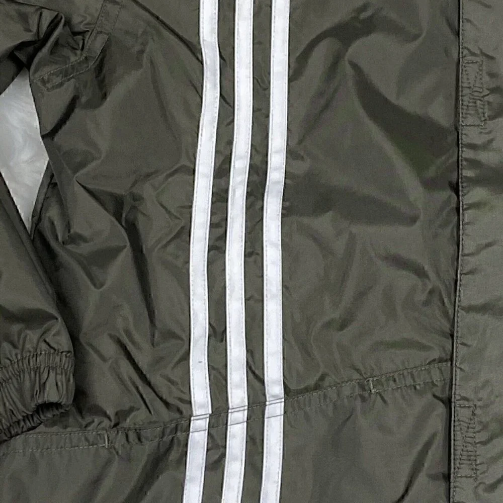 VINTAGE 1999 Adidas Windbreaker Jacket Boys Medium Olive Green 3 Stripe Full Zip